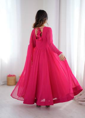 dark rani pink kali cut anarkali suit set 2