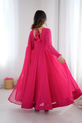 dark rani pink kali cut anarkali suit set