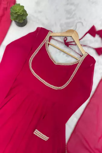 dark rani pink kali cut anarkali suit set