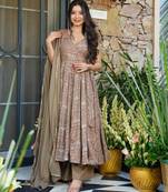 Brown Printed Rayon Suit Set