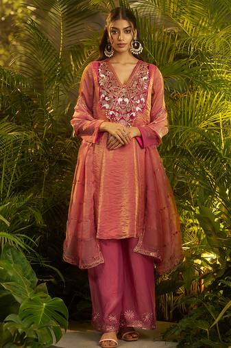 pink silk embroidered anarkali with dupatta