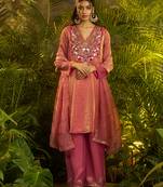 pink silk embroidered anarkali with dupatta