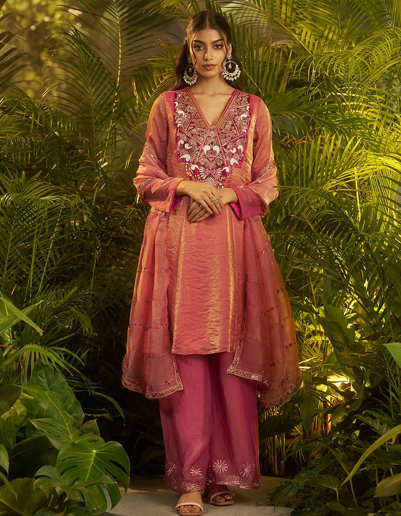 pink silk embroidered anarkali with dupatta