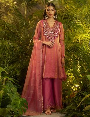 pink silk embroidered anarkali with dupatta 2