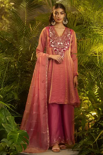 pink silk embroidered anarkali with dupatta