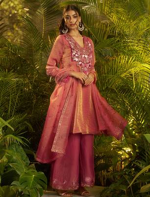 pink silk embroidered anarkali with dupatta 3
