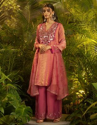 pink silk embroidered anarkali with dupatta 4