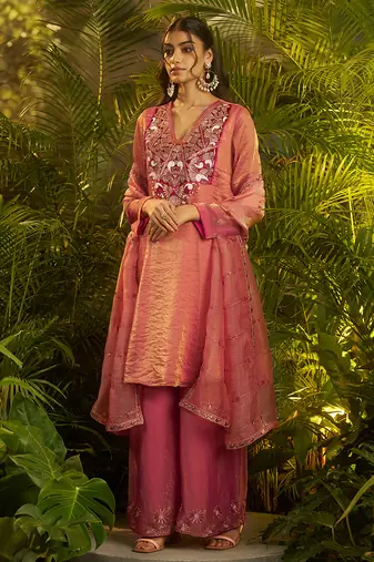 pink silk embroidered anarkali with dupatta