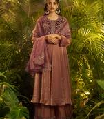 purple hand work kurta palazzo with dupatta