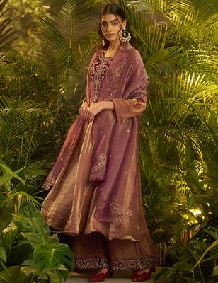 purple hand work kurta palazzo with dupatta 3