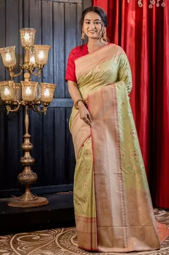 green woven matka silk blend zari woven all seasons sarees