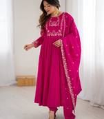magenta chanderi silk anarkali gown dupatta