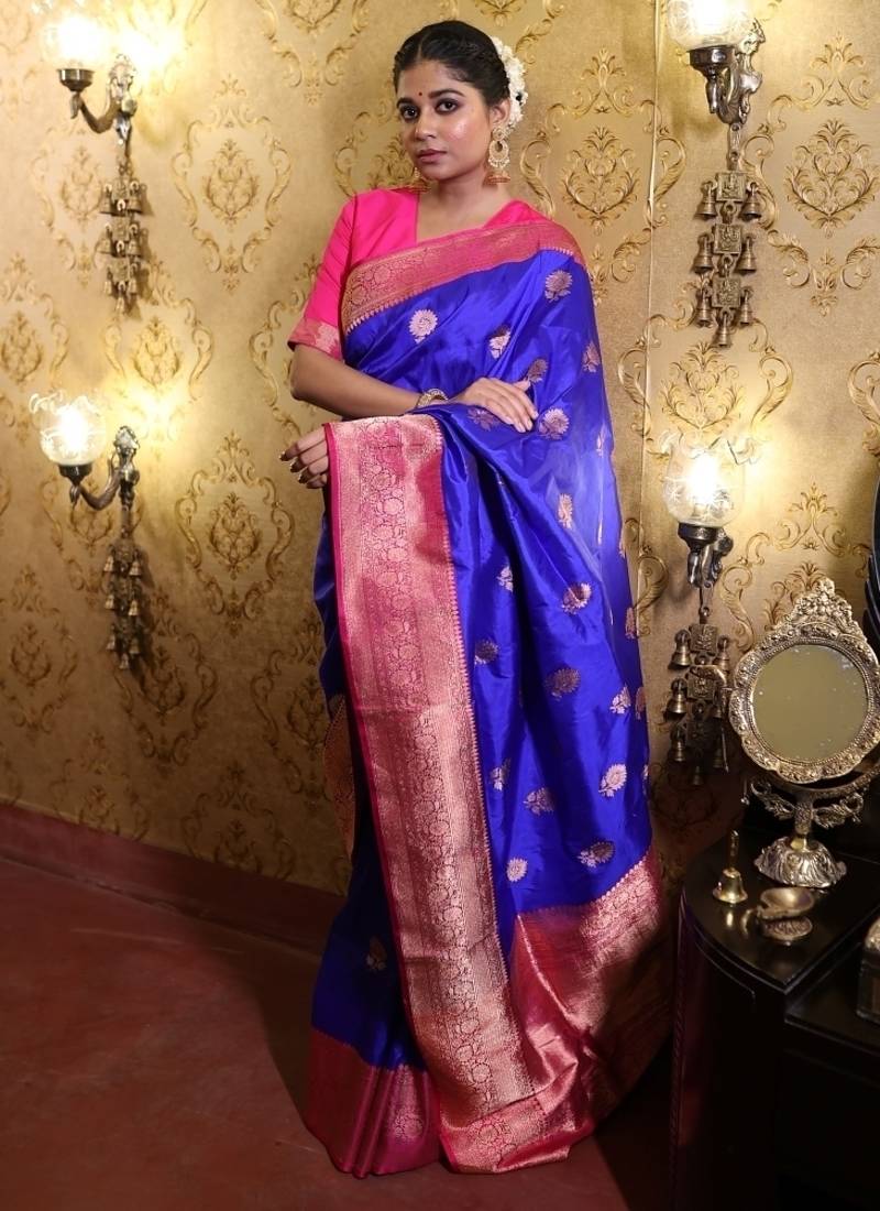 blue hand woven katan silk blend saree
