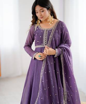 purple crunchy silk anarkali gown with dupatta and pant 4