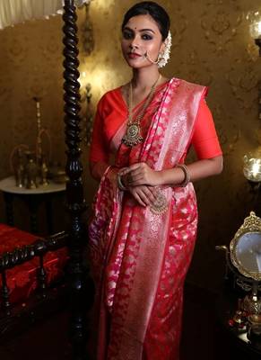 pink hand woven katan silk blend zari woven all seasons sarees 5