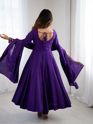 purple roman chanderi silk anarkali set with dupatta and pant 2