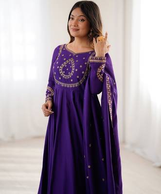 purple roman chanderi silk anarkali set with dupatta and pant 4