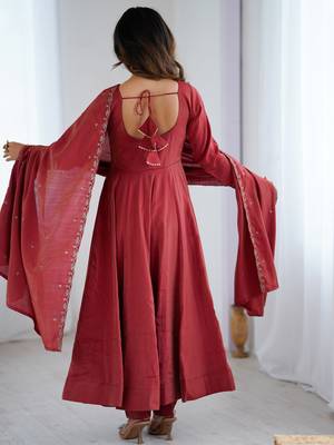 rust silk anarkali gown with dupatta and pant 3