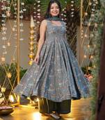 Grey Printed Rayon Suit Set