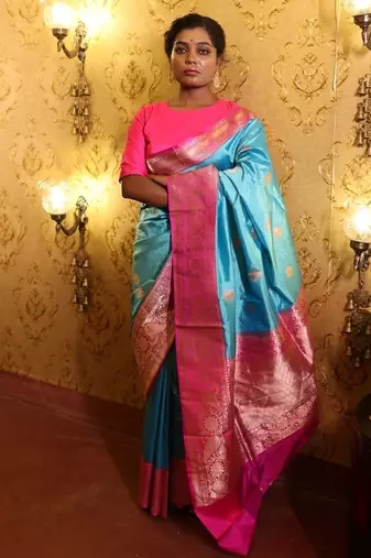 blue hand woven katan silk blend zari woven all seasons sarees