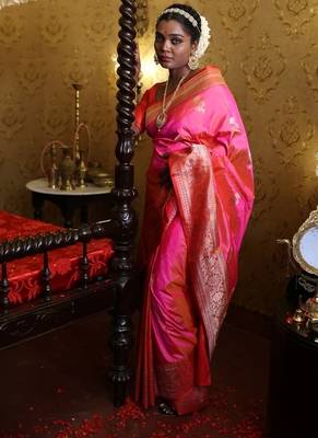 pink hand woven katan silk blend zari woven all seasons sarees 5