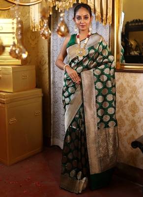green woven katan silk blend zari woven all seasons sarees 4