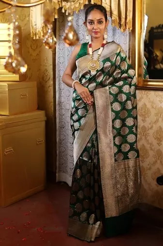 green woven katan silk blend zari woven all seasons sarees