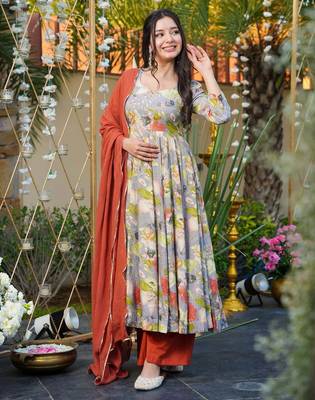 Multicolor Printed Rayon Anarkali Suit Set 2