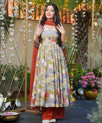 Multicolor Printed Rayon Anarkali Suit Set 3