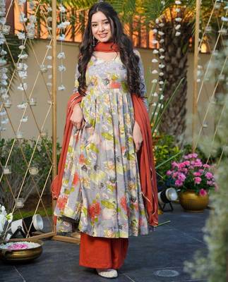 Multicolor Printed Rayon Anarkali Suit Set 4