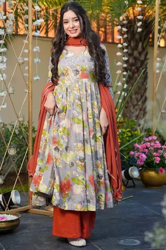 Multicolor Printed Rayon Anarkali Suit Set