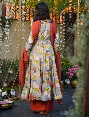 Multicolor Printed Rayon Anarkali Suit Set 5