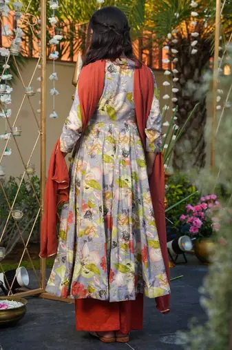 Multicolor Printed Rayon Anarkali Suit Set