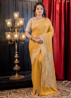yellow woven georgette zari woven all seasons sarees 5