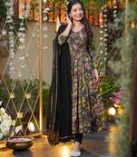 Black Printed Rayon Suit Set