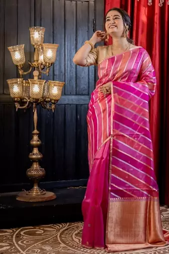 pink hand woven silk blend zari woven all seasons sarees