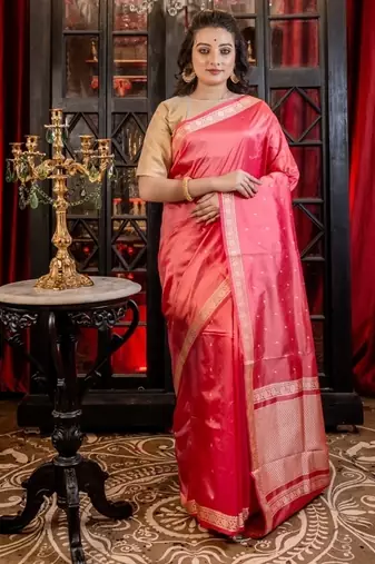 pink hand woven katan silk blend banarasi silk blend all seasons sarees