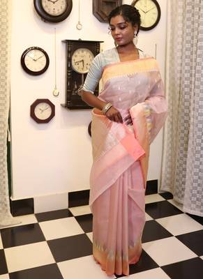 pink hand woven silk blend zari woven all seasons sarees 5