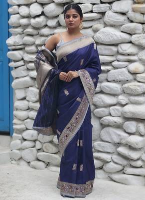 blue hand woven katan silk blend zari woven all seasons sarees 5