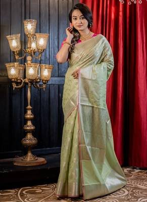 green woven silk blend cotton zari woven all seasons sarees 5