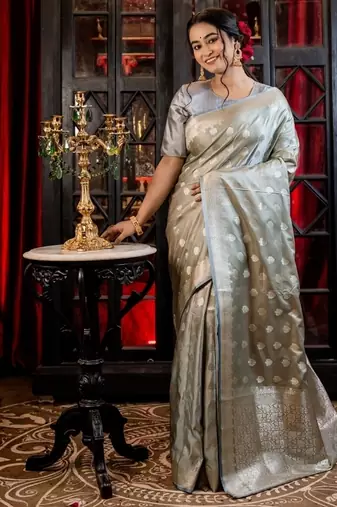 grey woven silk blend blend zari woven all seasons sarees
