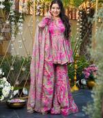 Pink Embroidered Silk Sharara & Kurta Set