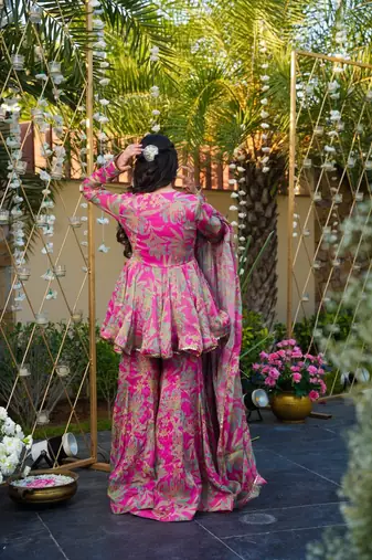 Pink Embroidered Silk Sharara & Kurta Set