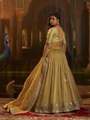 olive green organza embroidered lehenga set with choli and dupatta 3