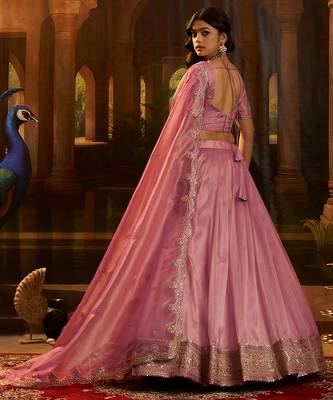 pink organza embroidered lehenga set with choli and dupatta 4