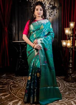 multicolor woven silk blend blend zari woven all seasons sarees 5
