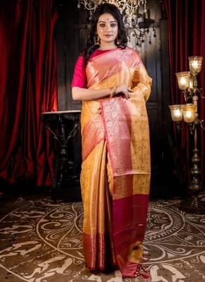 yellow woven silk blend blend zari woven all seasons sarees 5