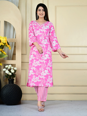 Pink color rayon fabric beautiful printed casual co-ord set 4