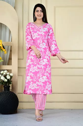 Pink color rayon fabric beautiful printed casual co-ord set