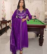 Purple color soft silk fabric designer embroidered heavy ceremonial wear salwar kameez